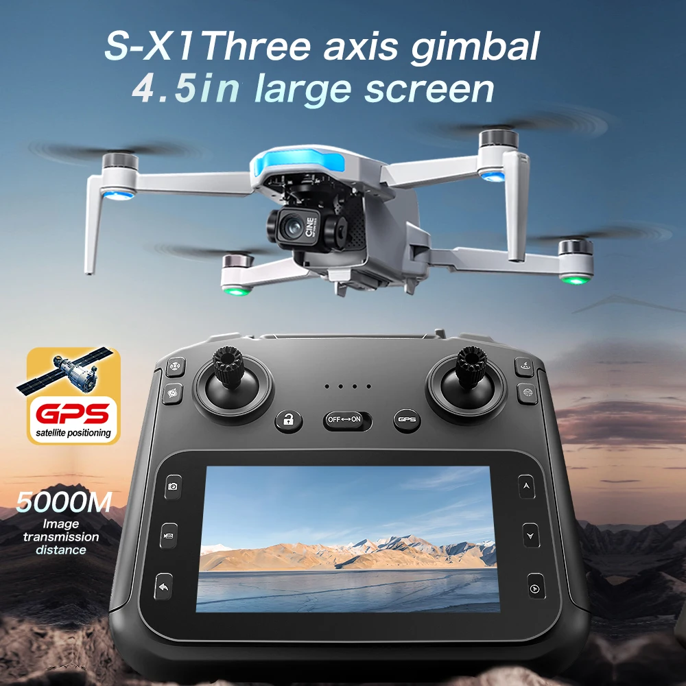Nuovo drone quadricottero S-X1: fotocamera 4K, giunto cardanico a 3 assi con EIS, GPS 5G |   Regalo fotografico aereo professionale con design pieghevole