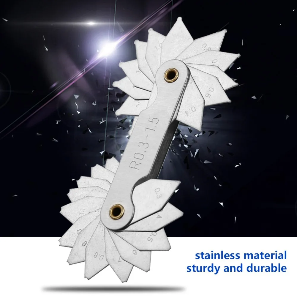 Stainless Steel Radius Fillet Gauge External Internal Concave Convex Thread Pitch Gauge R0.3-1.5MM Measuring Tool