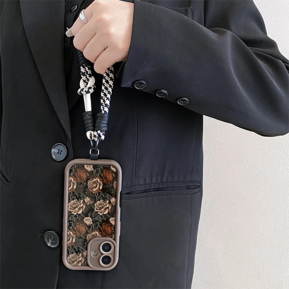 Ypm5 جراب هاتف آيفون 16 15 14 13 12 11 17 برو ماكس XS ماكس XR 7 8 زائد الفاخرة زهرة الورد Crossbody الحبل حزام حبل غطاء #4