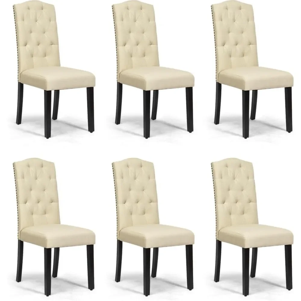 

Fabric Dining Chairs, Kitchen Living Room Chairs with Solid Rubber Wood Legs, Upholstered Padded Parsons Chair Set of 6