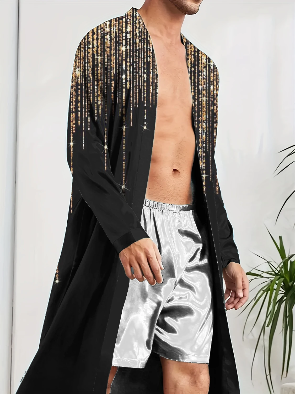 Spring and Autumn Digital Printed Men's Bathrobe, Men's Casual Long Nightgown, Home Trendy Quick Drying Robes.