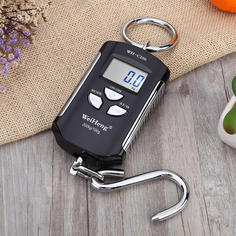 WeiHeng 200kgx100g Mini Digital Scale For Fishing Luggage Travel Weighting Steelyard Portable Electronic Hanging Hook Scale