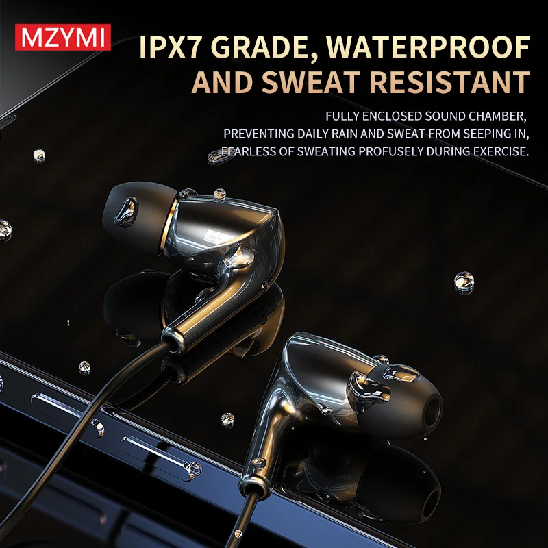 MZYMI Gaming Earphones In Ear IPX7 Waterproof Wired Headphones 7.1 Surround Sound Game Earbuds 14.2MM Graphene Ceramic Headset