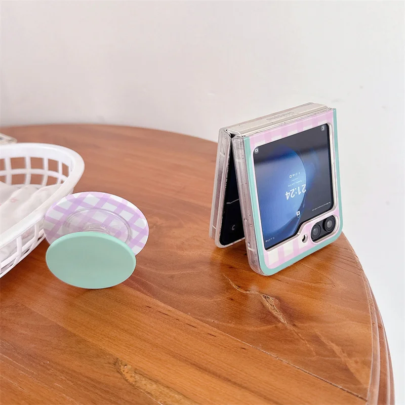 Магнитный чехол для телефона с корейским цветным клетчатым узором для Samsung Galaxy Z Flip 7 6 5 4 Flip6 Flip7, чехол с подставкой Magsafe, чехлы Capa