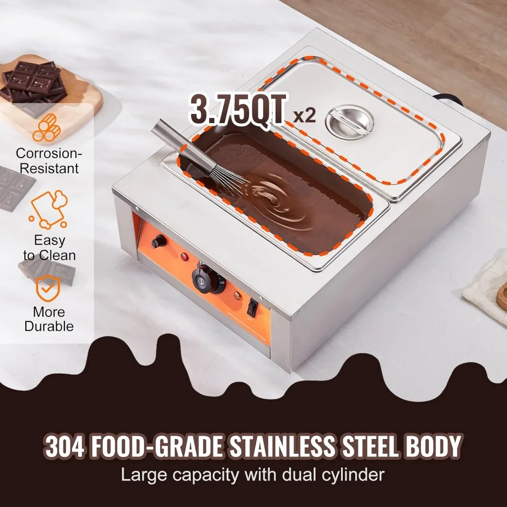 HAOYUNMA Chocolate Tempering Machine, 17.6 Lbs 2 Tanks Chocolate Melting Pot TEMP Control 86~185℉, 1500W Stainless Steel