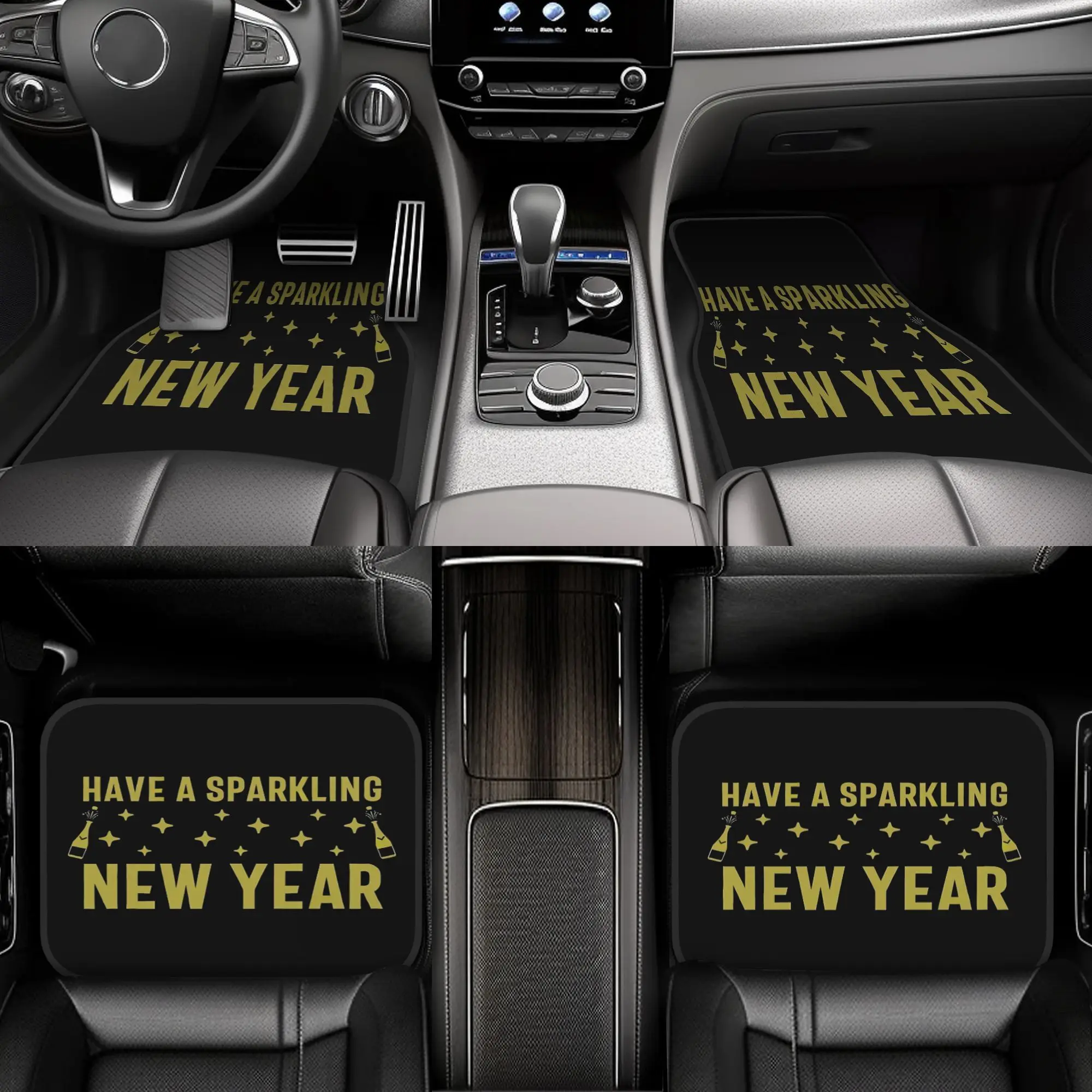 4pcs Have A Sparkling New Year Happy New Year 2024 Celebration, Sparkling Wine Humor Car Floor Mats, Durable, Fit For Cars, Idea