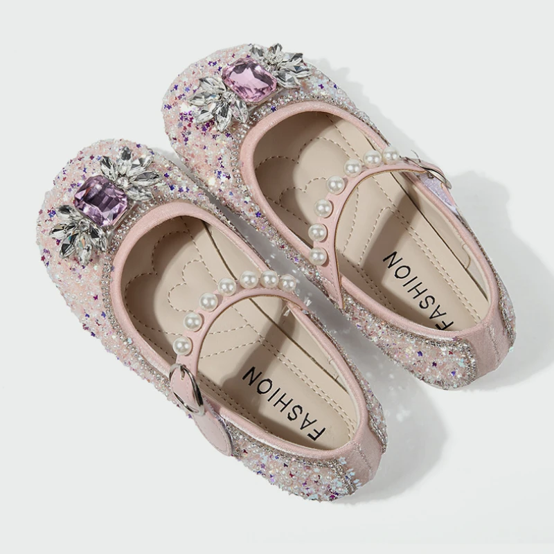 Girls Princess Shoes Toddler Rhinestone Fashion Children Mary Jane Dress Dance Flats Kids Ballet Glitter Soft Sole Leather Shoes