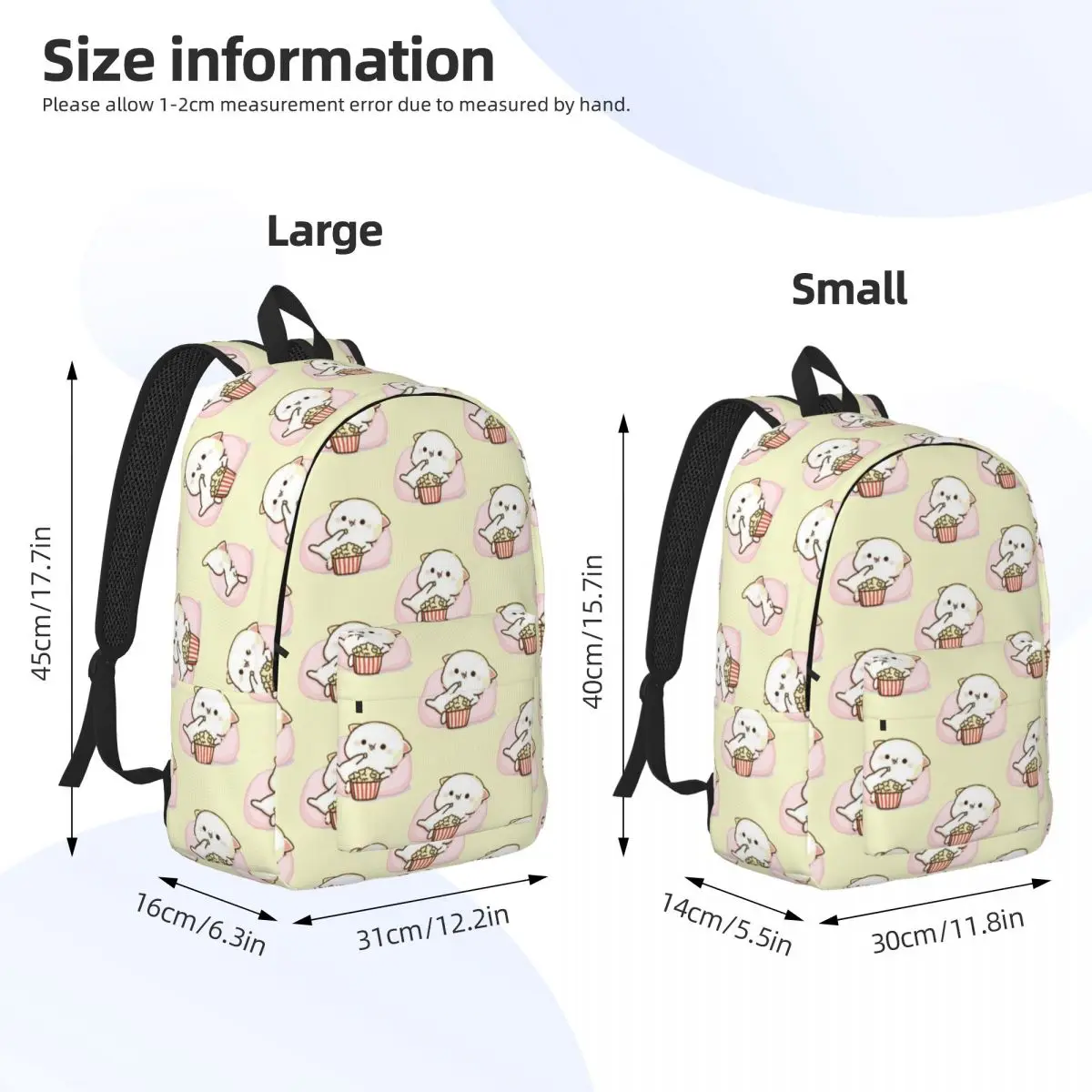 Mochi Milk Peach e Goma Cat Mochila para homens e mulheres, mochila de negócios, bolsa de ombro, estudante adolescente, pipoca esportiva