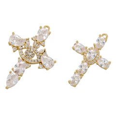 ZHUKOU Gold color Cross Pendant Crystal Necklace charms for Women Handmade Jewelry Accessories Supply Wholesale VD1134