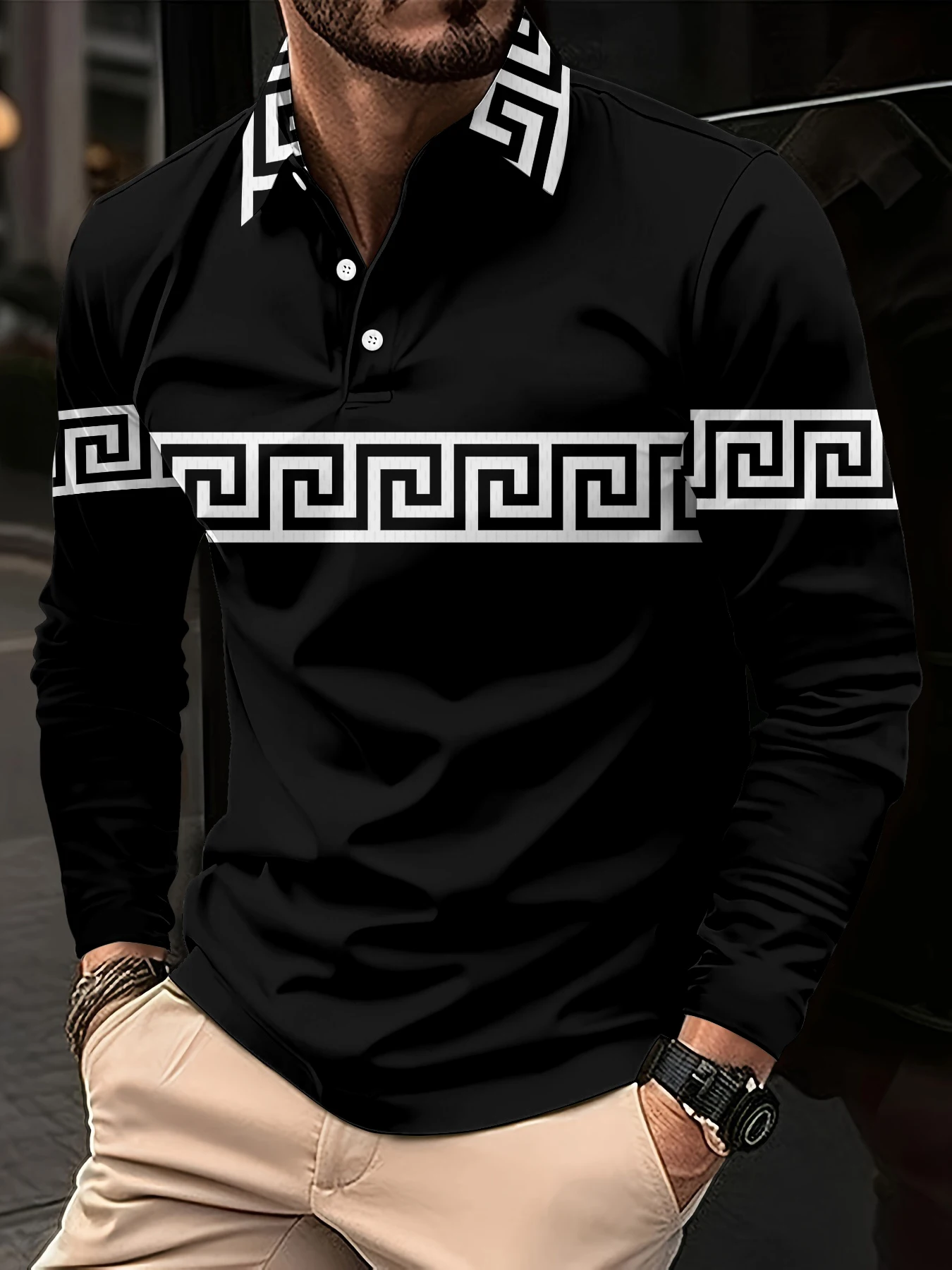 Das neue Herren-Langarm-POLO-Shirt für Frühling und Herbst 2025, verfügt über Street-Fashion-Komfort und 3D-Streifendruck