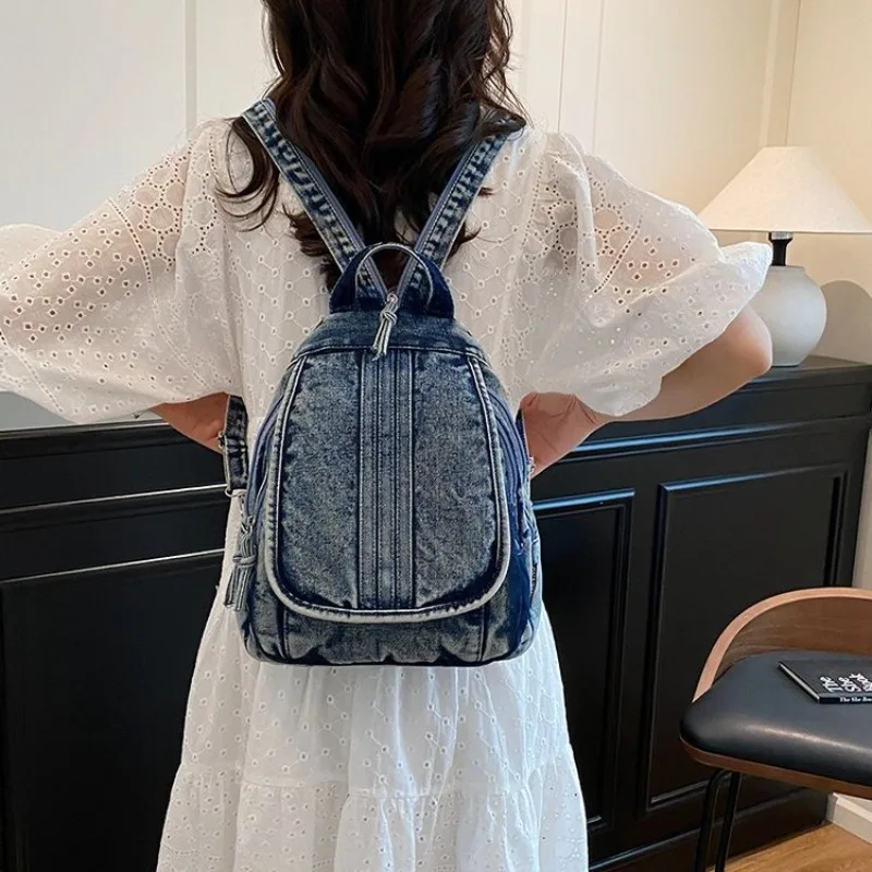 

2025 Новый повседневный рюкзак в европейском и американском стиле в стиле ретро, женский джинсовый рюкзак для путешествий на открытом воздухе