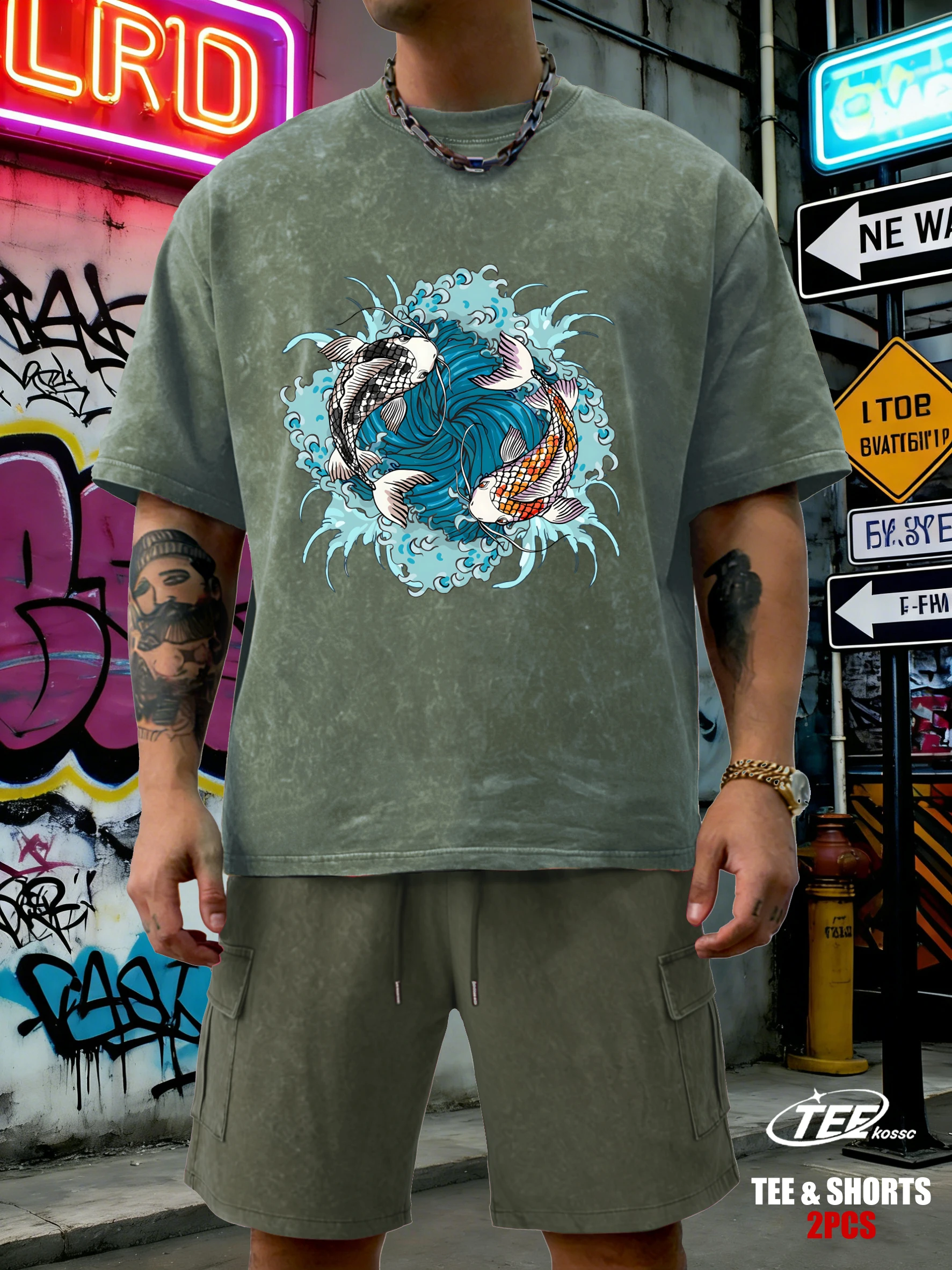 

Японские мужские футболки Harajuku Waves Koiwashed, повседневные модные футболки, комплект из мягкого хлопка, спортивная одежда с короткими рукавами и круглым вырезом, мужская одежда