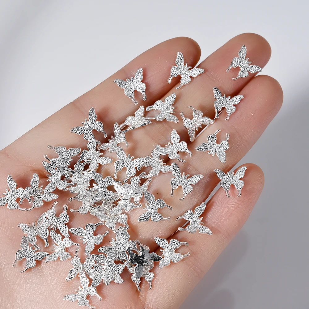 50Pcs Gold/Silver Bowknot 3D Nail Art Charms Kawaii Alloy Butterfly/Ribbon/Bow Nails Decorations DIY Luxury Manicure Accessories