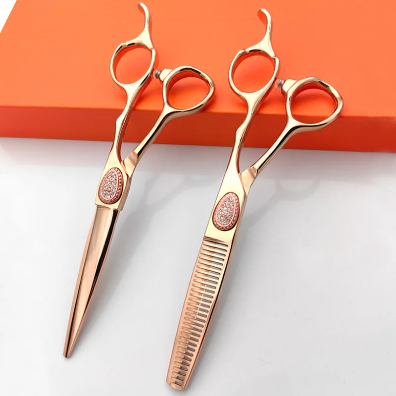 

6Inch Rose GOLDEN ROASTER Professional High-End Hairdressing Scissors Straight Snips Fish Bone Teeth