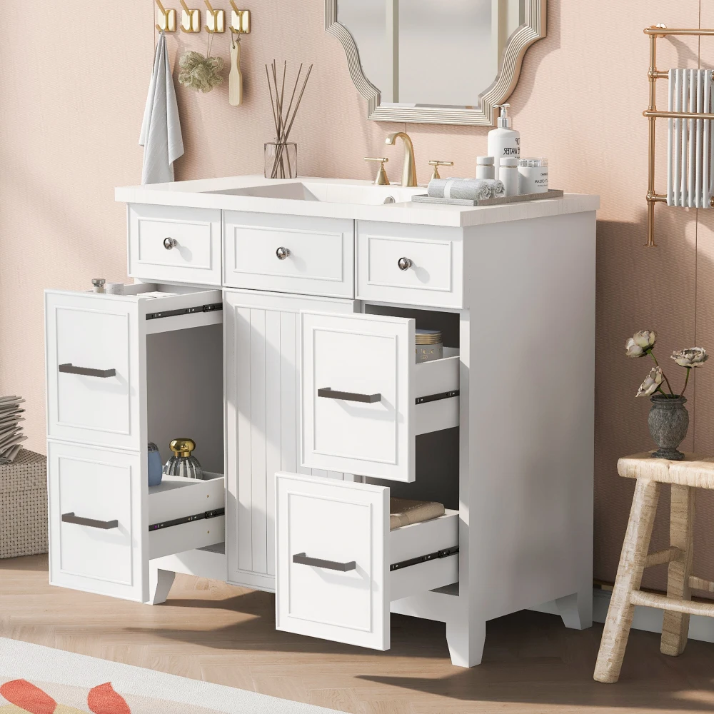 

36" Bathroom Vanity Cabinet with Sink Top Combo Set,White,Single Sink,Shaker Cabinet with Soft Closing Door and Drawer