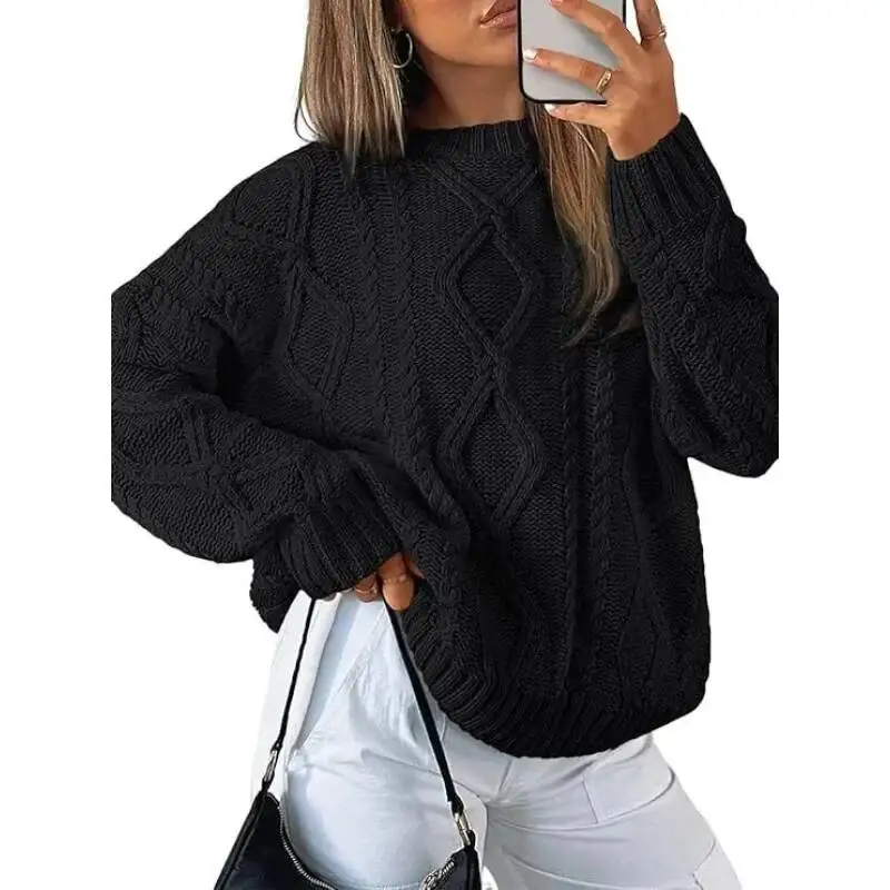 2026 Autumn Women Mock Neck Ruffles Long Sleeve Knitted Bottoming Geometric Pullovers Casual Sweater Winter