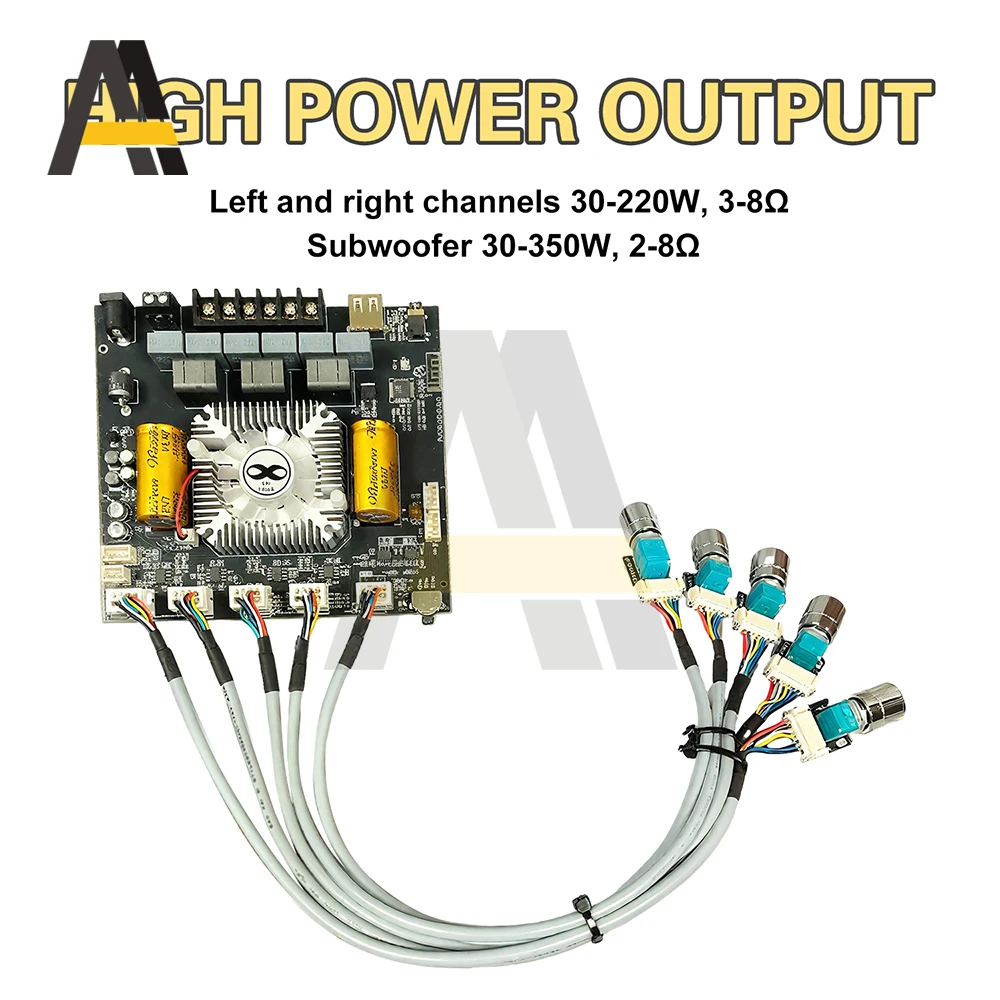 ZK-AS21 2.1 قناة TPA3255 220WX2 + 350W بلوتوث وحدة مكبر كهربائي رقمي مضخم صوت عالي ومنخفض النغمة