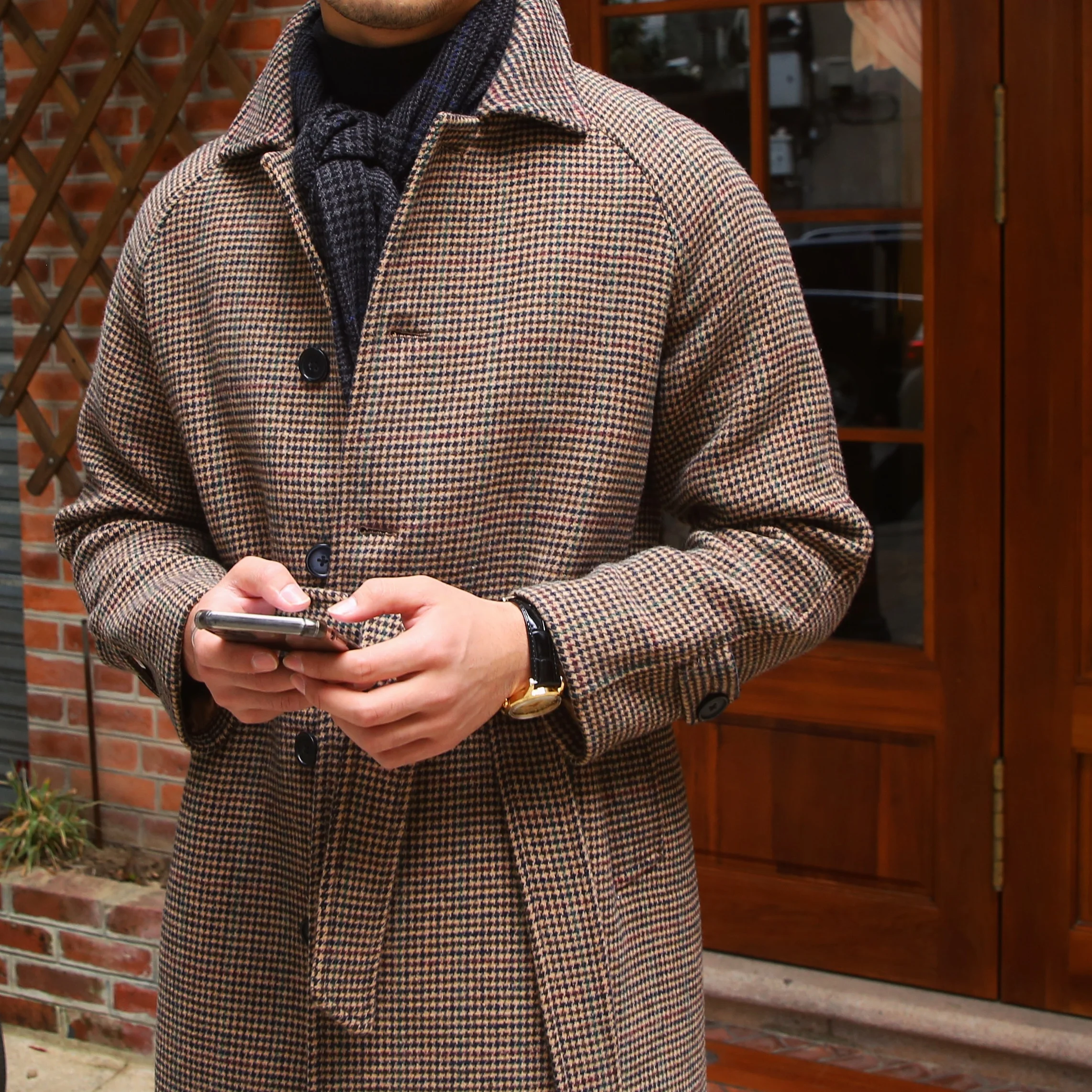 

Mr. Deer Tee Winter Vintage oulder Inserted Woolen Coat Medium-Length Plaid Wool Outerwear for Men Faion Urban Sle