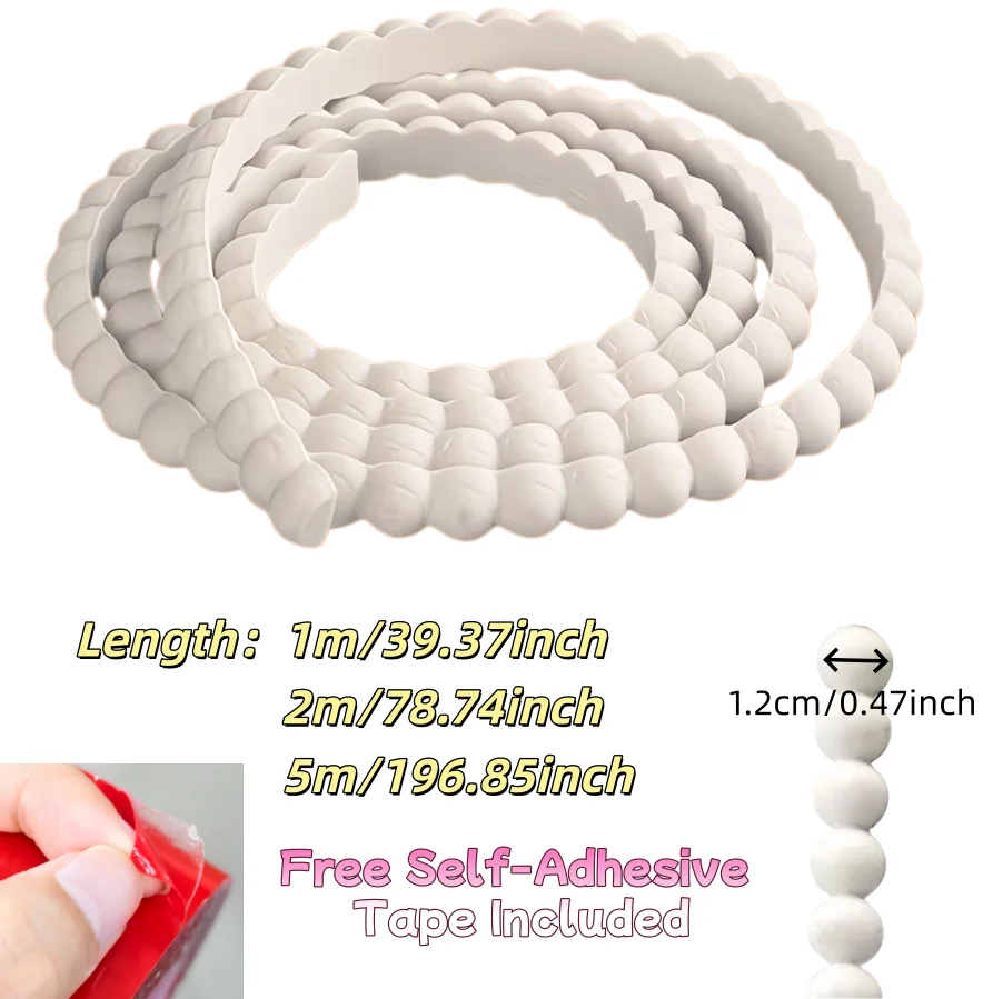 1 Roll Self-Adhesive PVC Bead Trim-Peel and Stick Removable Wallpaper Border,White Durable Molded for Cabinets,Walls,Floors