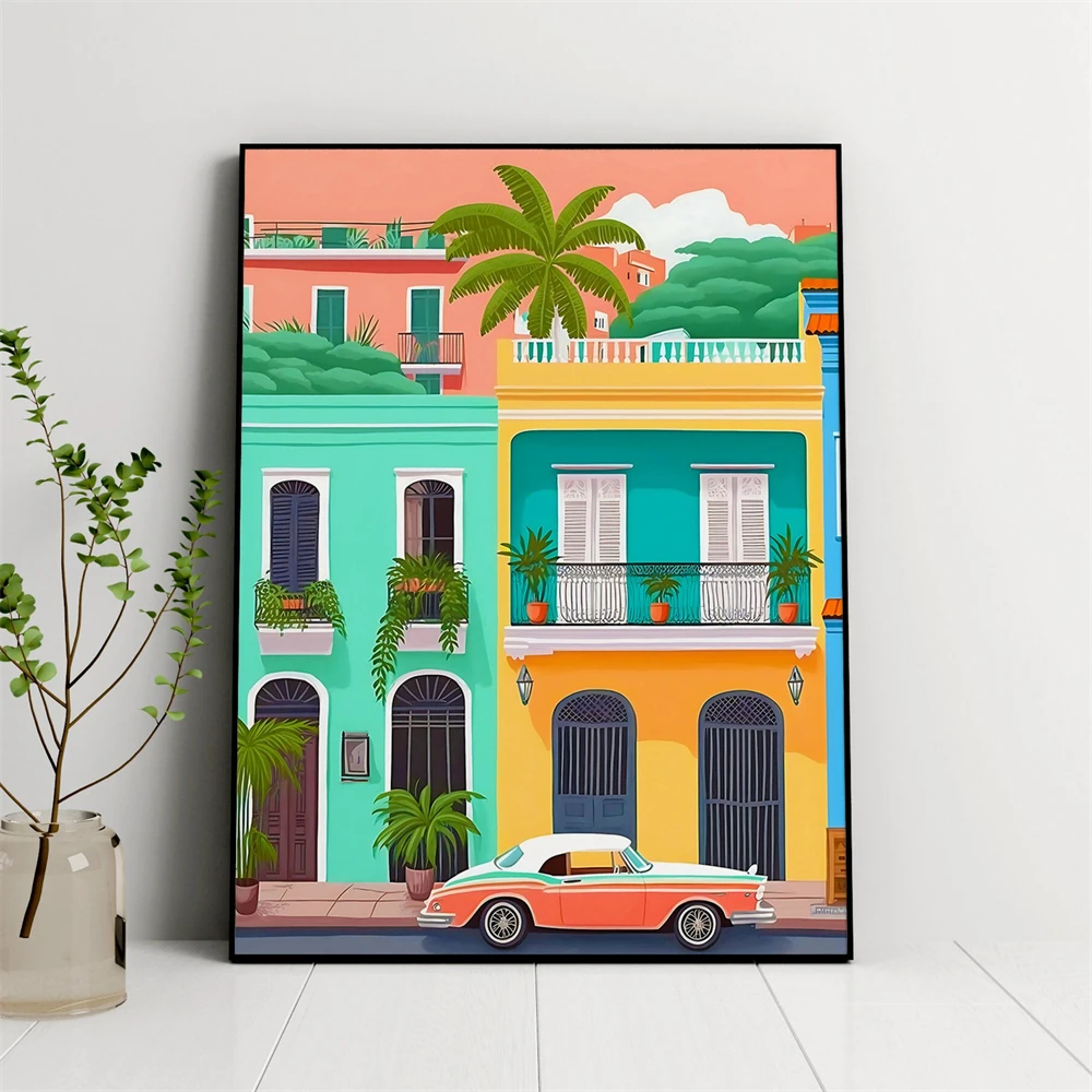Puerto Rico Illustration Print Colorful Caribbean Art Poster Puerto Rico San Juan Night Landscape Starry Night Sky Art Decor