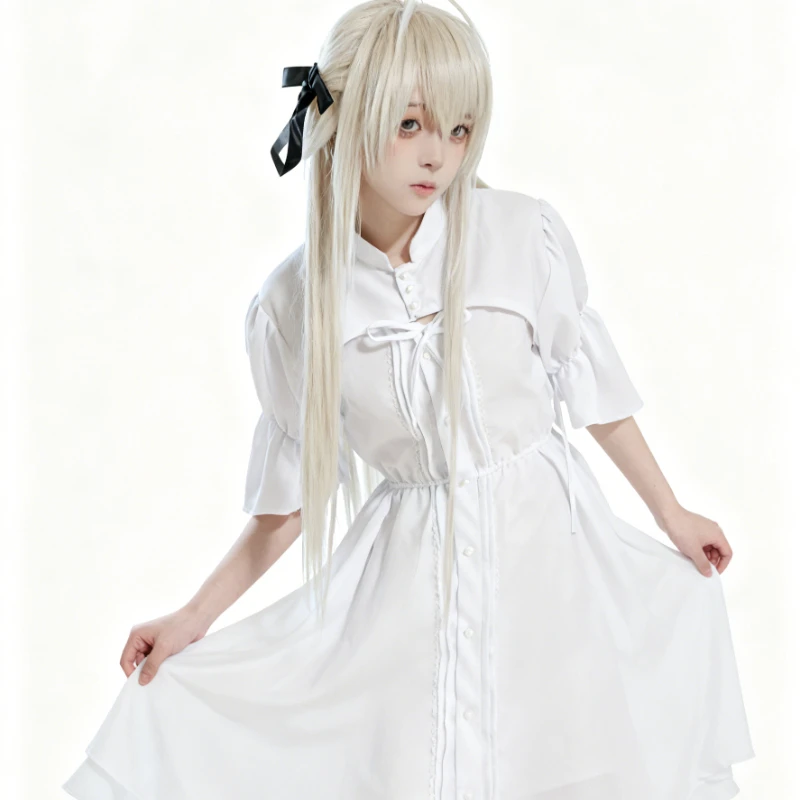 Disfraz de Anime Yosuga No Sora Kasugano Sora, disfraz de Cosplay blanco de Lolita, disfraz de Halloween para mujer, vestido de fiesta, peluca de conejito