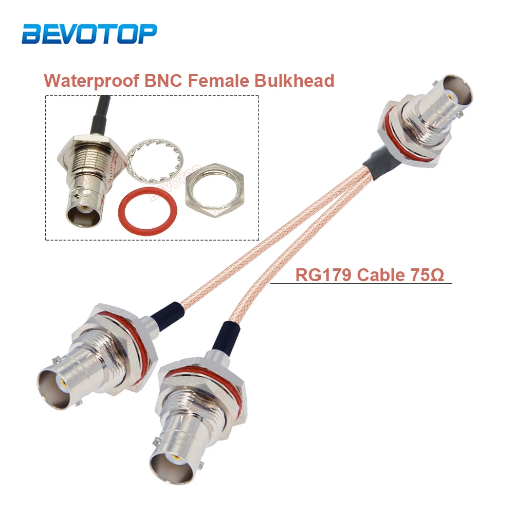 

1Pcs Waterproof BNC Female Bulkhead 1 to 2 V Type 3 BNC Splitter RG179 Cable 75 Ohm RF Coaxial Jumper Pigtail 15CM/20CM/30CM