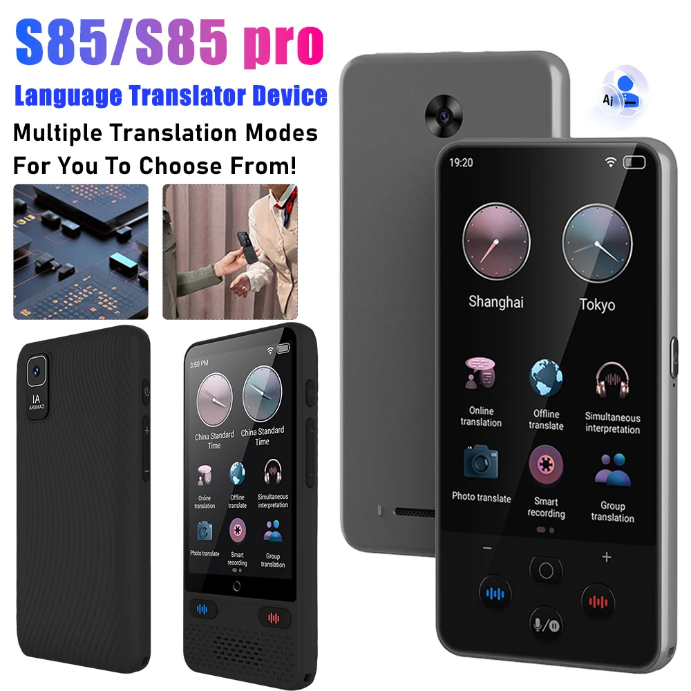 S85/S85 pro Language Translator Device 138 Languages Real-Time Instant Translation Voice Video Recording Offline Translating