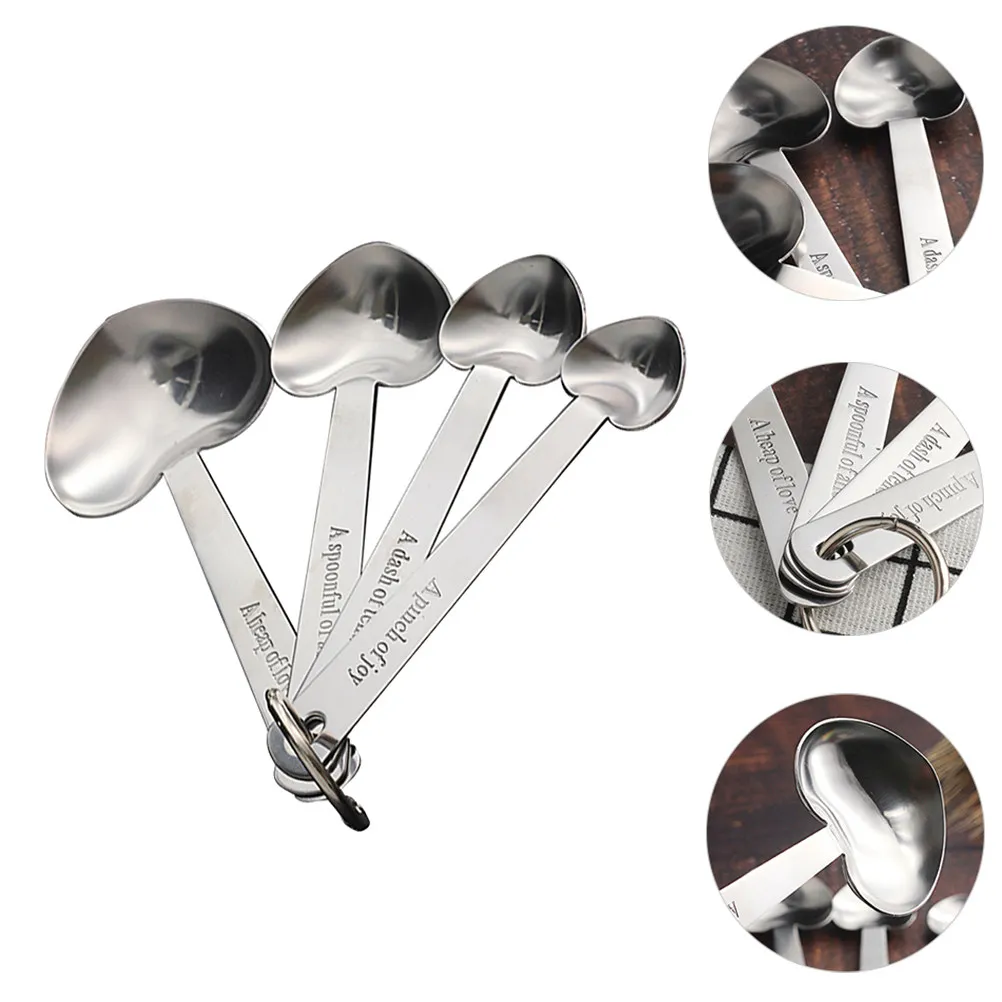 1Set Stainless Steel Measuring Spoon Set Love Heart Shape Baking Tools Accurate Sizes for Cooking Mixing Kitchen Supplies