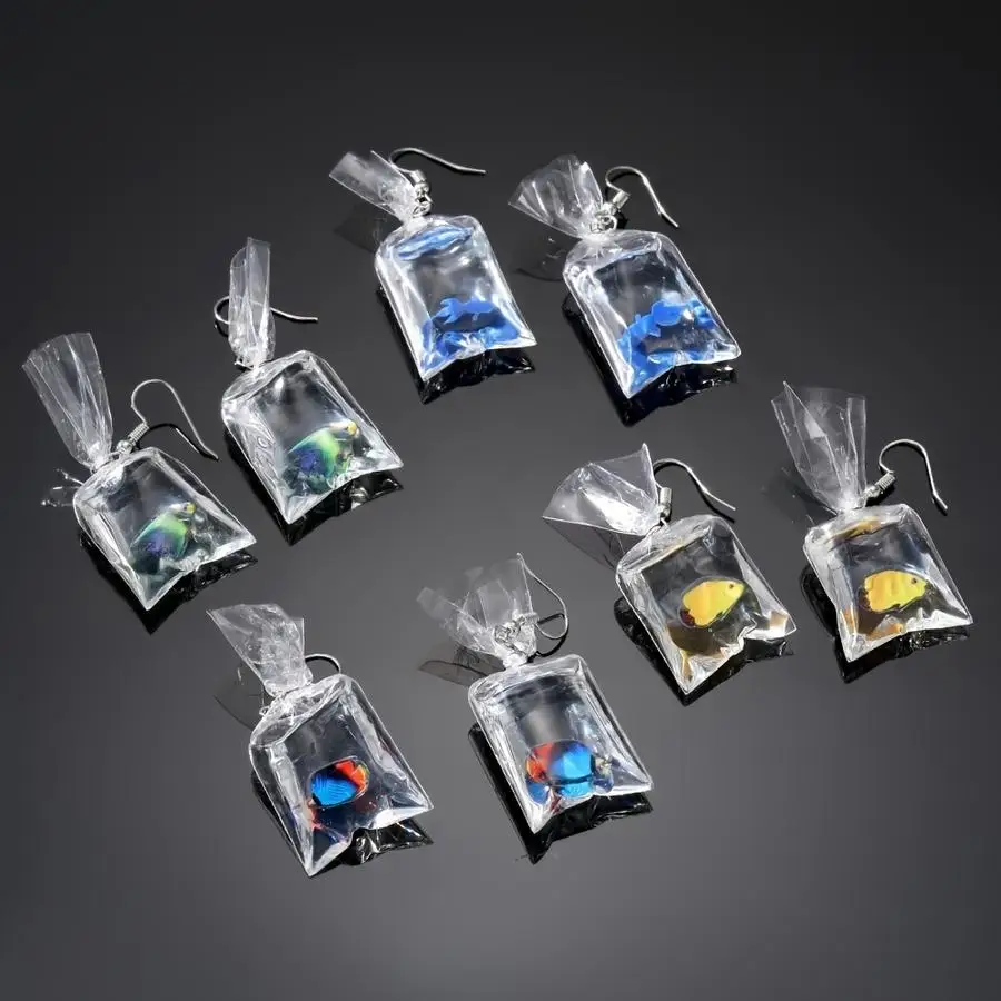 1/5/10/20/50/100pcs Cute Funny Water Bag Small Fish Drop Earrings For Women Gift Creative Koi Fish Ocean Animal Pendant Party Je