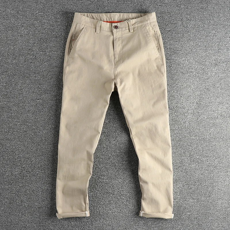 Autumn New Japanese Retro Woven Twill Slim Chino Busniess Pants Men\'s Simple 98% Cotton Washed Casual Straight Pencil Trousers