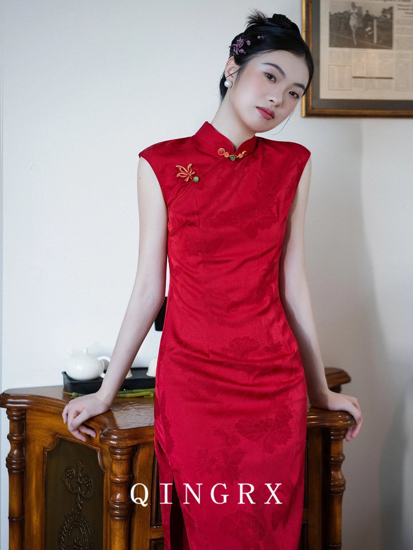 

Red Svel Wedding Dr New Chinese Sle Breathable Polyester Fiber Mid-Length Skirt for Bridal ower