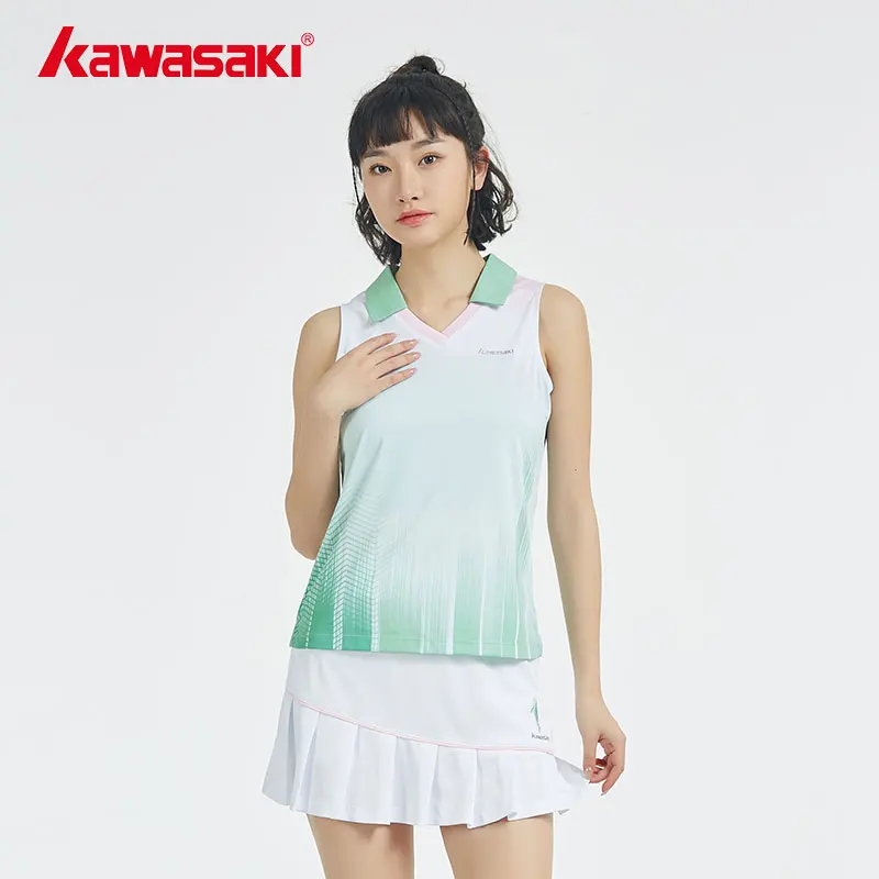 Kawasaki 2023 Spring/Summer Women Sportswear Set Porcelain Series  Short Sleeve Sports Leisure Badminton Shirt Women Clothing