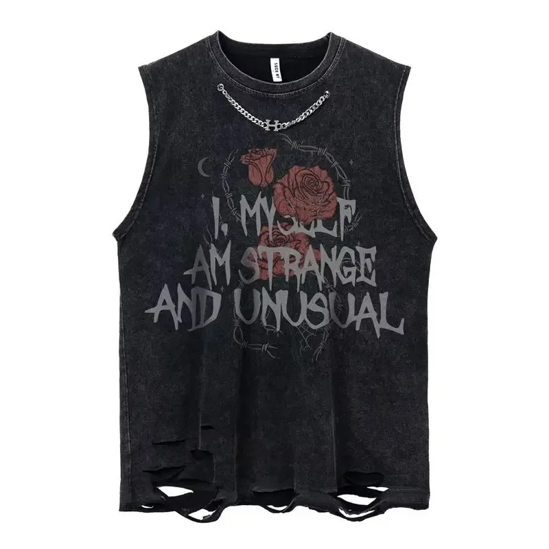 New Summer Cotton Tank Tops Loose Washed Retro Graphic Vest Print Tees Tops Women Streetwear Vintage Harajuku Oversized T