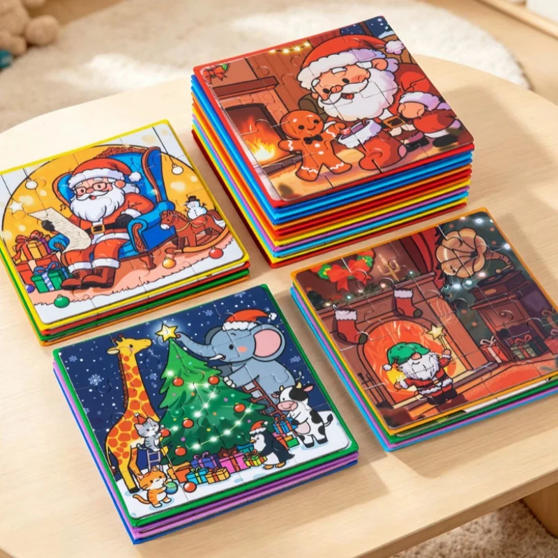 Christmas Theme Sticker Magnetic Puzzle Game Early Learning Education Toys Santa Snowman Puzzle Xmas Stocking Stuffer Gift