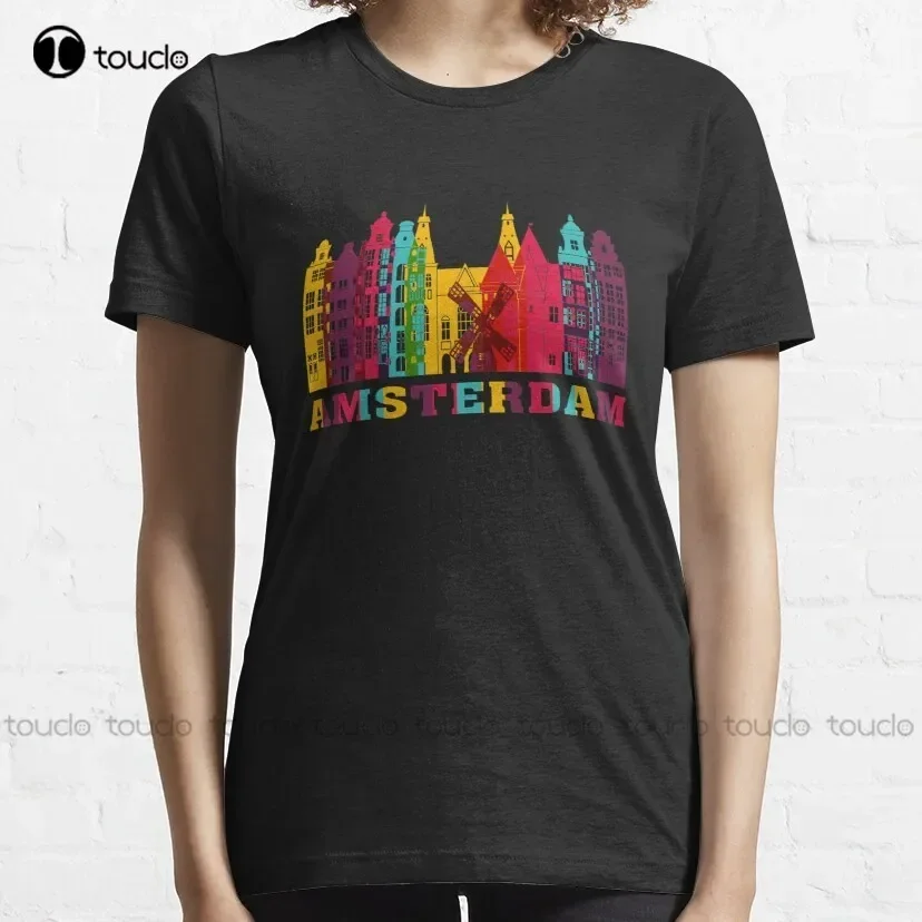 Amsterdam City Skyline Netherlands Landmark Travel Souvenir Classic T-Shirt Anime Shirts For Women Custom Aldult Teen Unisex