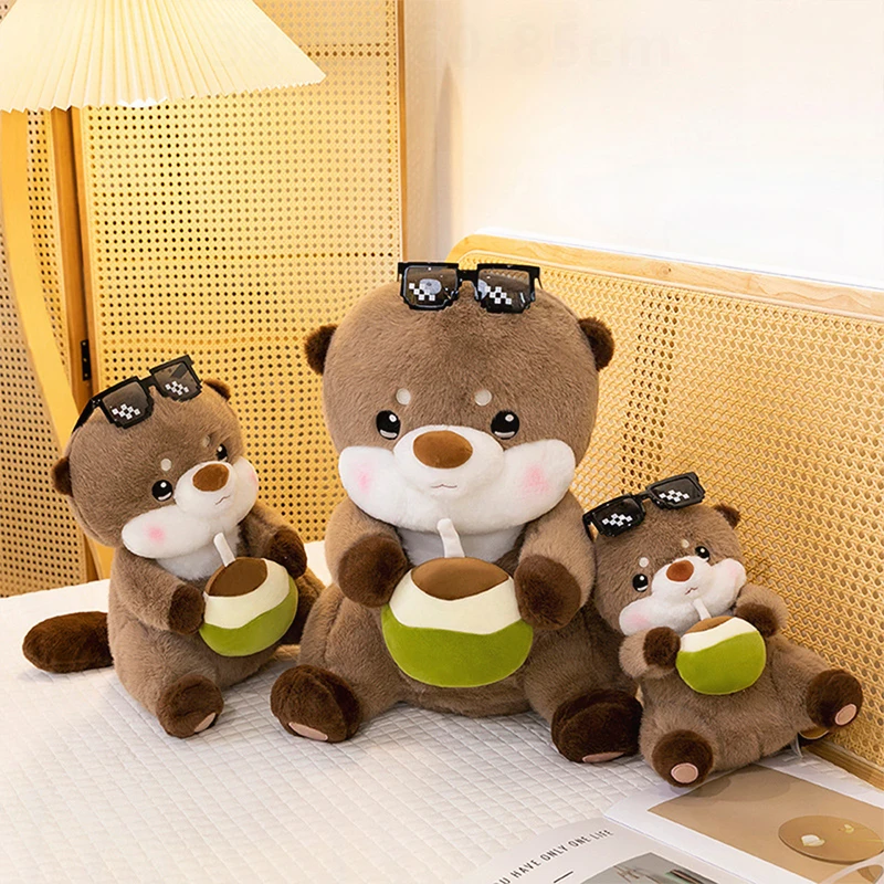 Kawaii Capybara Drinking Coconut Juice Stuffed Doll Plush Toy Cute Girl Birthday Xmas Gift for Kids Soft Cuddly Baby Present