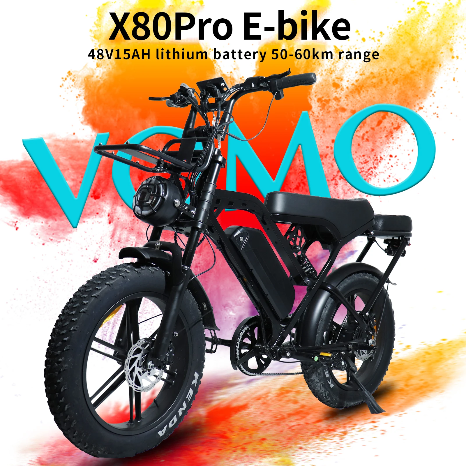 

Электровелосипед X80 Pro: 1000 Вт, 28 миль/ч, запас хода 50–60 км, съемная литиевая батарея 48В 15Ач, 20-дюймовые широкие шины — внедорожный электровелосипед