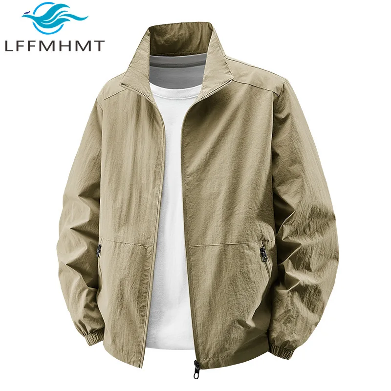 M-5XL Large Size Men's Casual Loose Jacket Spring Fashion Solid Color Zip Up Long Sleeve Soft Comfortable Outdoor Durable Coats