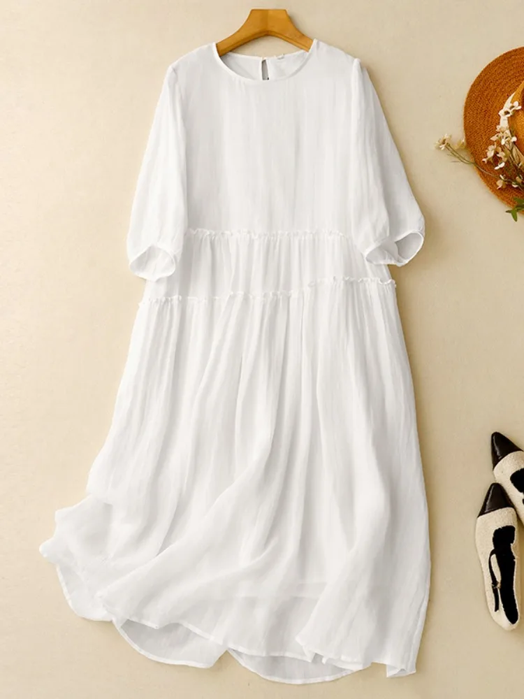 Artístico branco algodão linho ort sve dr feminino verão solto emagrecimento dupla camada grande balanço praia saia longa