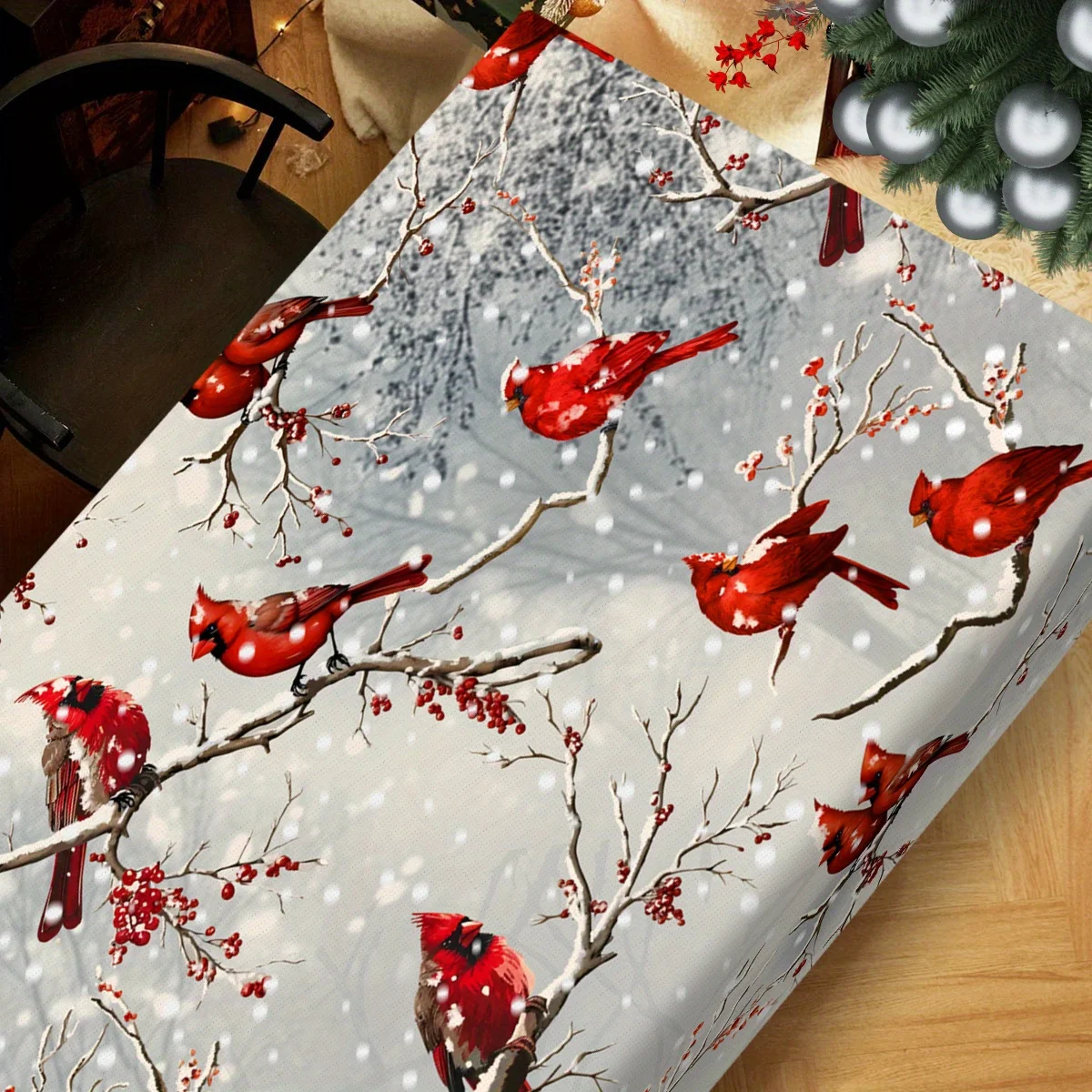 A Charmingly Easy Vintage Red Bird Tablecloth Perfect For Winter Gifts Featuring A Design Of Red Finches On Branches. It'S An Id