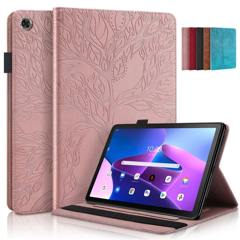 Etui para Lenovo Tab M10 Gen 3 tb328fu Funda de 10, 1 pulgada con tapa de cuero con árbol en relieve para Funda Lenovo Tab M10 de 3. a generación