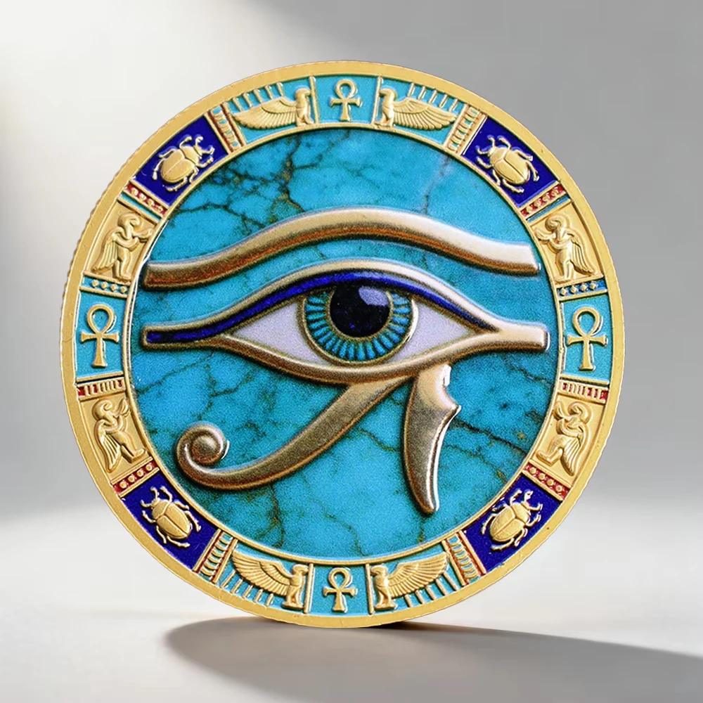 Egyptian Sphinx Pyramid Souvenir Coins Eye of Horus Enamel Gold Plated Collection Coin History Lovers & Home Decor