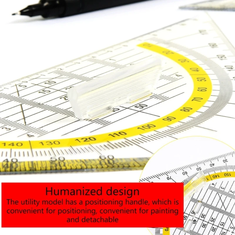Versatile Measuring Triangle Plastic Ruler Transparent Rrotractor Shatterproof Office Maths School Set Protractor Ruler