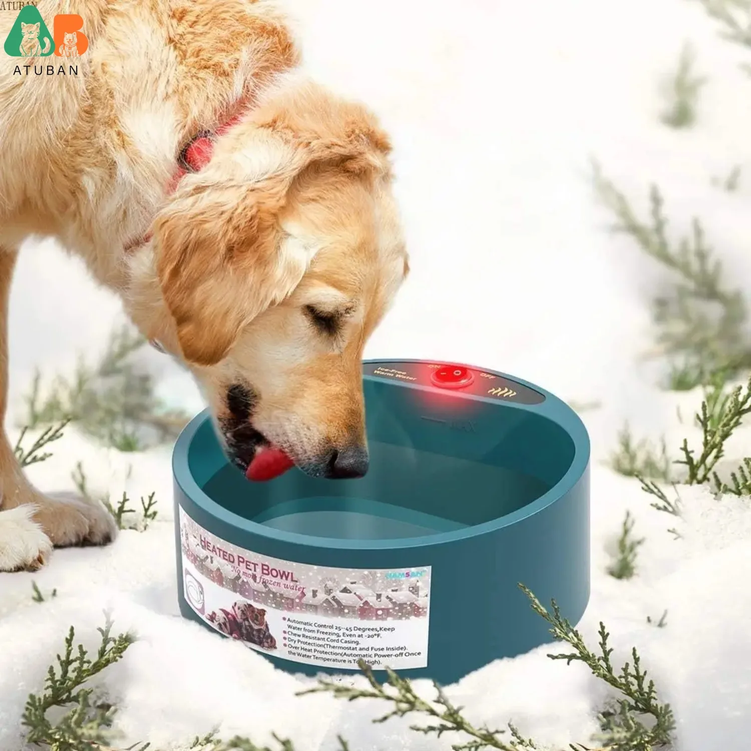 

ATUBAN Dog Heated Water Bowl, Pet Water Heating Bowl for Cats Dogs Chicken Birds Outdoor Winter Dog Bowl, 68OZ Dog Water Bottle
