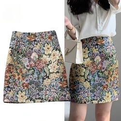 Summer Spring Fashion Flower Jaquard Lady Girl Slim Mini Short Skirts A Line Kawaii Cute Street Chic Boho Saia Bottoms