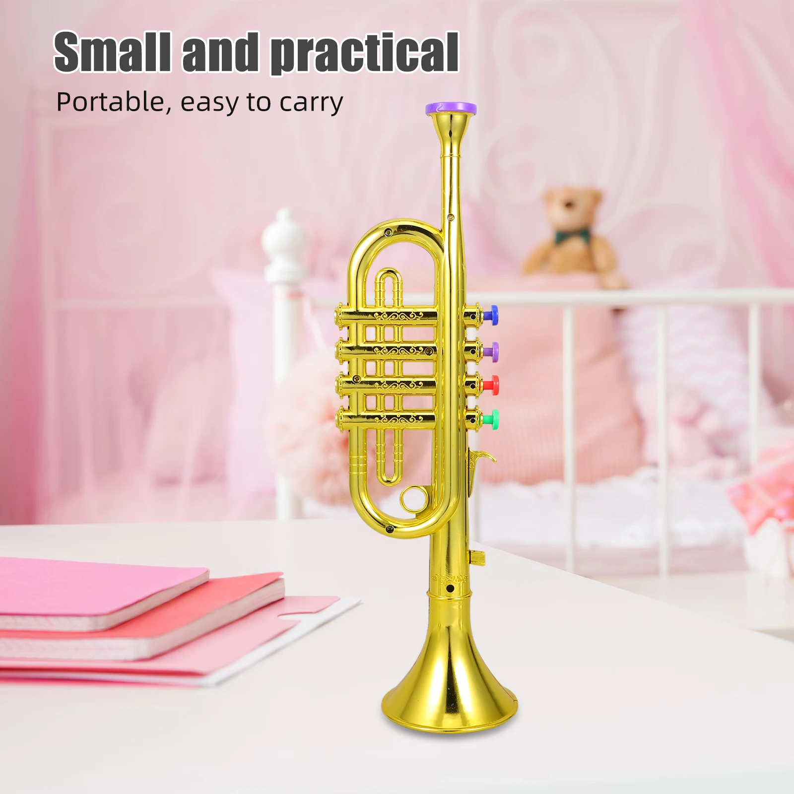 플라스틱 어린이 트럼펫 메탈릭 골드 파티 축하 의상 드레스업 뮤지컬 선물 생일 용품 유아 및 청소년용