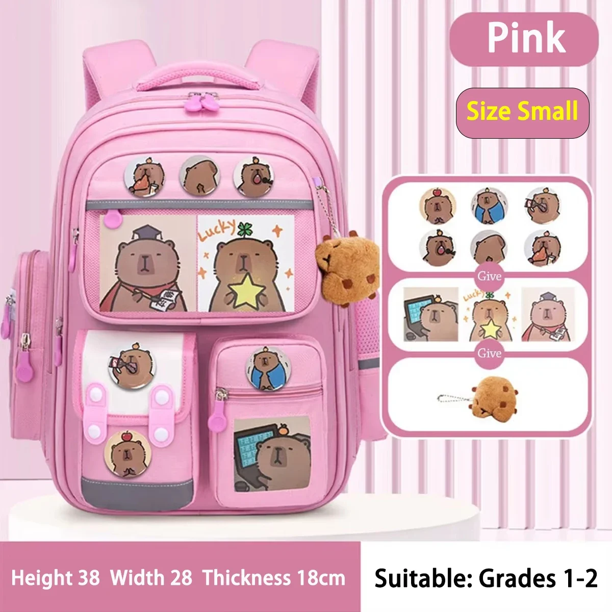 Capybara School Bag Waterproof Backpack Large Capacity Alleviate Burden Protecting Spine Widen Straps Backpack for Students Gift image 3