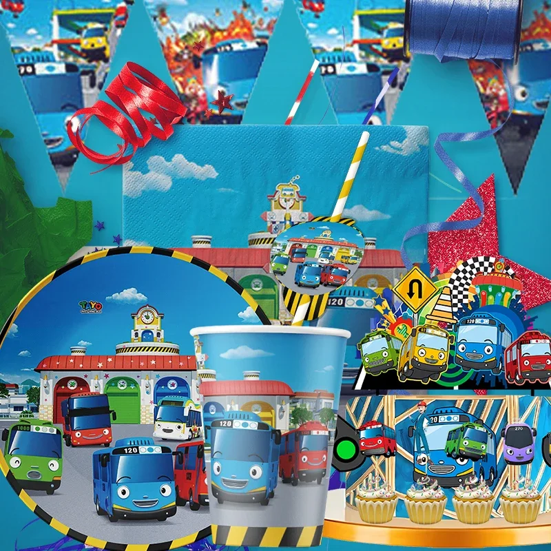 Cartoon Disney Tayo de Kleine Bus Thema Feestartikelen Servies Cup Plaat Topper Kid Baby Verjaardagsfeestje Decoratie Baby Douche