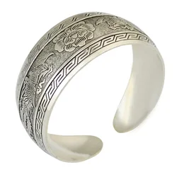 Retro Ethnic Style Bracelet Carved Wide Open Bangle Jewelry for Women Girls Fashion Adjustable Personality Cuff Accessories Gift