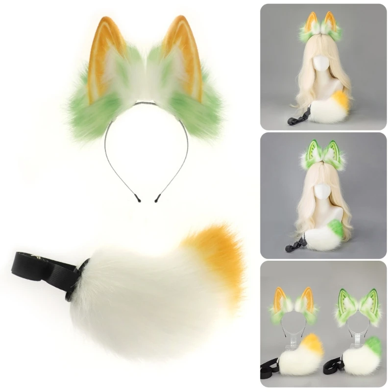

E15F Bunnies Costume Animal Cosplay Costume Faux Furs Bunnies Ear Headband Bunnies Tail for Halloween dressing up Party Props